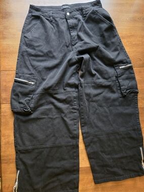 American Bazi Black Cargo Pants Utility Zipper Pocket 1X